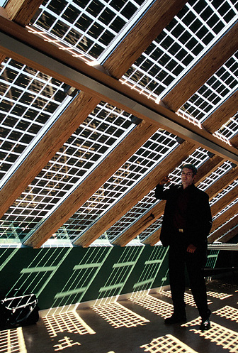 [Photo of interior of PV roof, BCIT, Burnaby, British Columbia, Canada.]