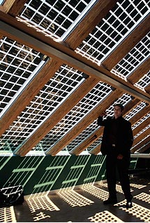[Photo of interior of PV roof, BCIT, Burnaby, British Columbia, Canada.]