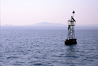 [Photo of PV-powered navigational buoy, off coast of island of Bozcaada, Turkey.]