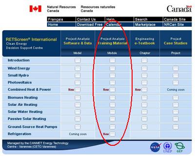 [Screen dump of download page from RETScreen International Clean Energy Decision Support Centre]
